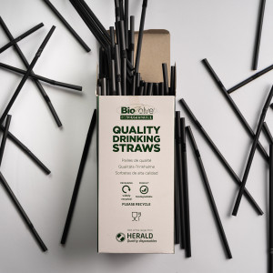 FLEXIBLE STRAW BLACK PLA BIODEGRADABLE 200X6MM/8" X 250 