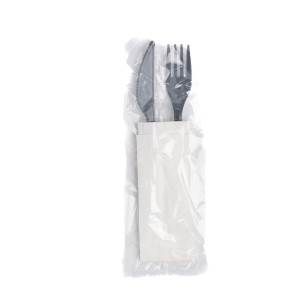 BLACK FORKS KNIFE & 2 PLY WHITE NAPKIN SET X 500