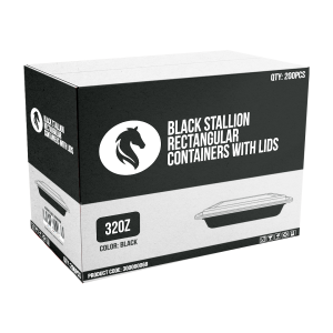 BLACK STALLION RECTANGULAR CONTAINER & LID 32OZ X 150